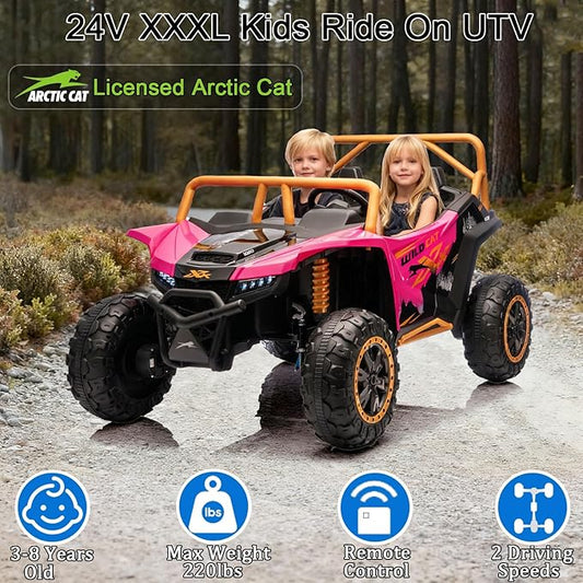 24V 4WD Kids Electric Car XXXL, 2-Seater Licensed Arctic Cat Kids Ride on UTV with Parent Remote Control, Bluetooth Music, LED Lights for Boys & Girls