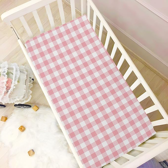 Fitted Crib Sheets for Boys Girls, Pink Buffalo Plaidw Soft Breathable Mattress Cover for Standard Crib & Toddler Bed Mattress, 52 * 28 in.