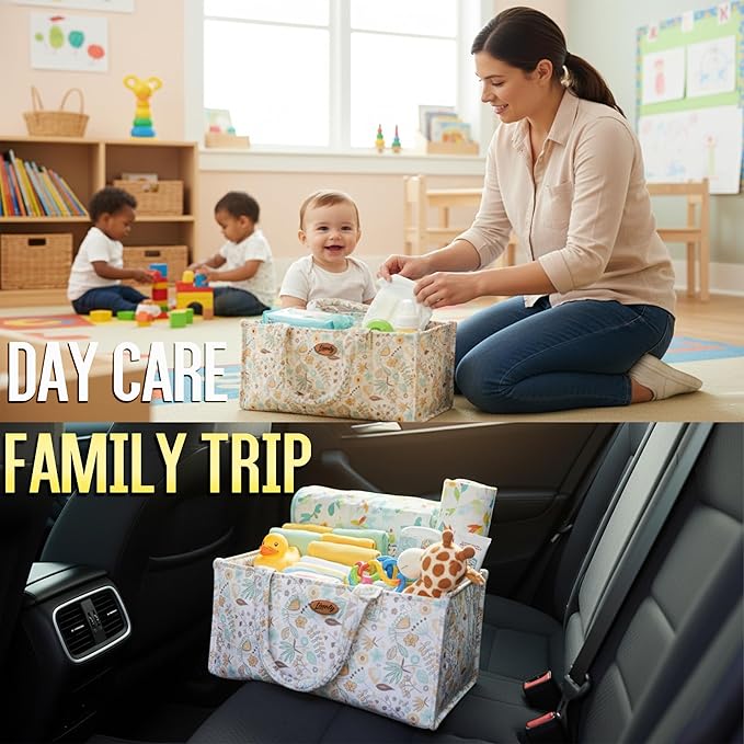 Floral Diaper Caddy Organizer, Caddy For Baby Stuff, Quilted Washable Car Storage for Newborn Toddler, Portable Nursery Storage Organizer for Changing, Waterproof Fabric Shower Basket, Floral Bag