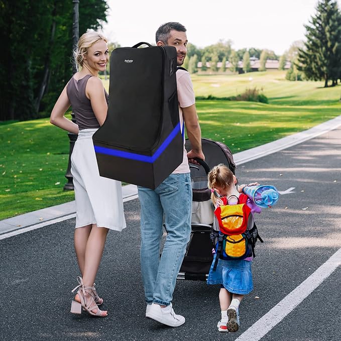 ProFaster Car Seat Travel Bag - Padded, Comfortable, Durable, Roomy Gate Check Carseat Cover Backpack Fits 3-in-1,Convertible, Booster & Infant Car Seats for Airplane, Airport, Blue