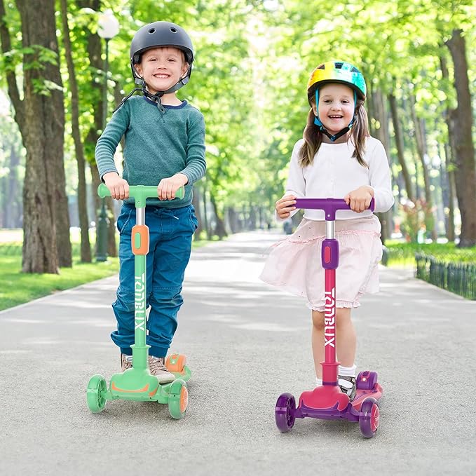 TONBUX Kids Scooter, Light Up 3 Wheel Kick Scooters for Kids 3-12, Folding Scooters with Adjustable Height - Toddler Scooter Lean-to-Steer & Widen Anti-Slip Deck
