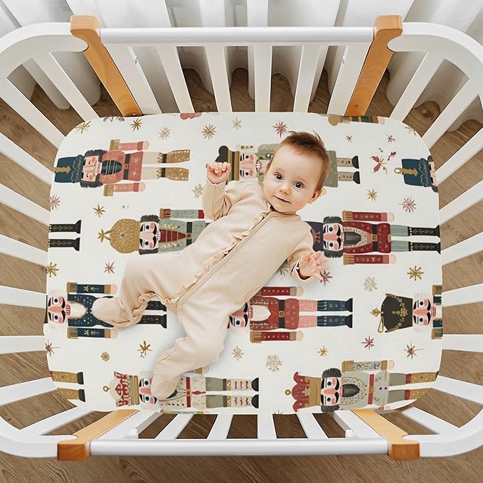 Christmas Nutcracker Vintage Crib Sheets Soft Breathable Fitted Baby Crib Sheets Mattress Cover for Girls Boys, 52" x 28" x 9"