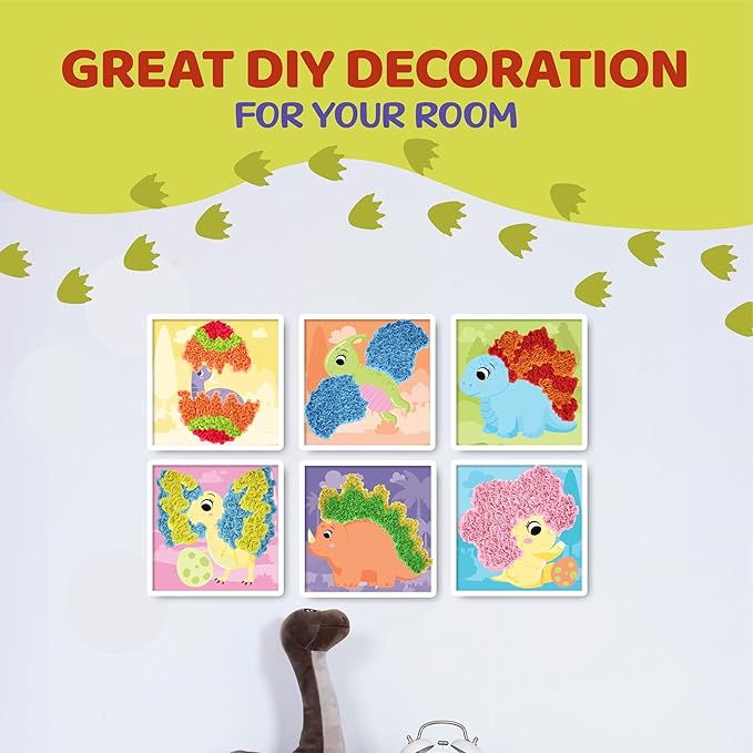 jackinthebox Poke Poke Art – Dinosaurs Theme, Mess-Free Fabric Art and Craft, Flower Pressing Kits, Gift for Kids, Toys for Girls and Boys Ages 4 5 6 7 8