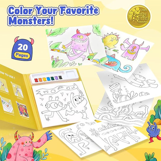 JoyCat Paint with Water Coloring Books for Toddlers, Watercolor Painting Sets for Kids Ages 3-5 4-8, Arts and Crafts Drawing Activities Toy Birthday Gift for Boys Girls (Monsters)