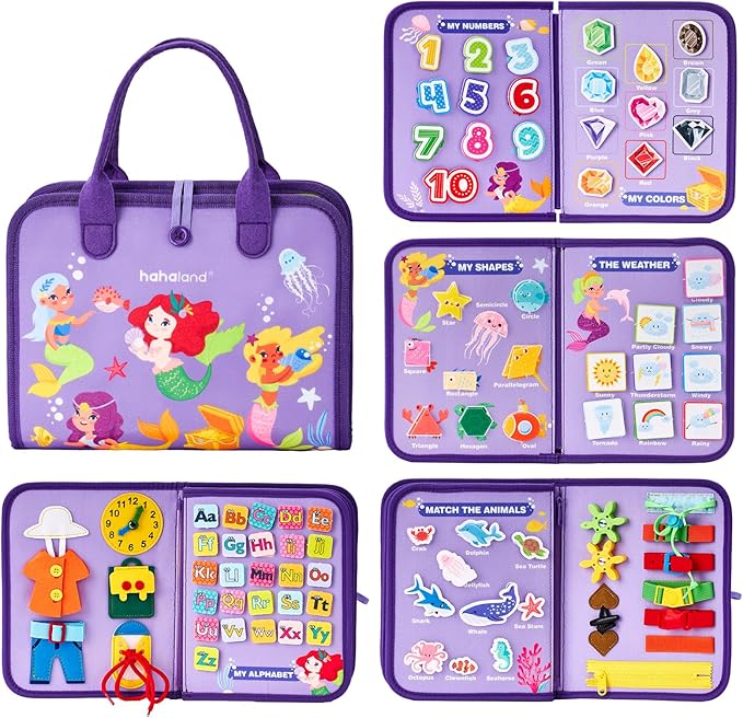 hahaland Busy Board Montessori Toys - 3 Year Old Girl Gifts Bithday Gift Ideas - 8 in 1 Preschool Learning Activities - Educational Toys Easter Basket Stuffers for Toddler Age 3 Travel Busy Book