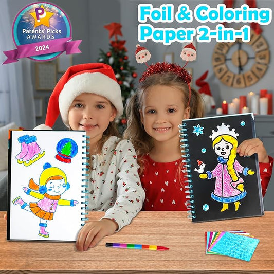 FUNNYB&G Foil Art Craft for Kids - Christmas Crafts Gift Party Favors Stocking Stuffers for Kids Fun Art Supplies Creative Birthday Gift Travel Toys for Girls Boys 4 5 6 7 8 9 Years Old (Winter)
