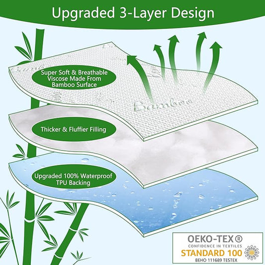 GOONIK Twin XL Mattress Protector for College Dorm Room Essentials, Back to School Breathable Bamboo Viscose Waterproof Twin Extra Long Size Mattress Pad Cover with 6-16 inches Deep Pocket