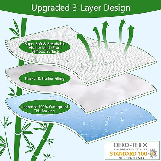 GOONIK Twin Size Mattress Protector, Breathable Bamboo Viscose Waterproof Twin Mattress Pad Cover with 6-16 inches Deep Pocket