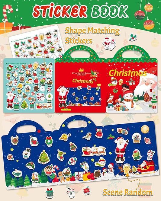 Benresive Reusable Sticker Books for Toddlers, Fun Travel Stickers for Kids, Toddler Sticker Book, Crafts Activities for Toddlers, 3 and Up Birthady Gifts - Christmas