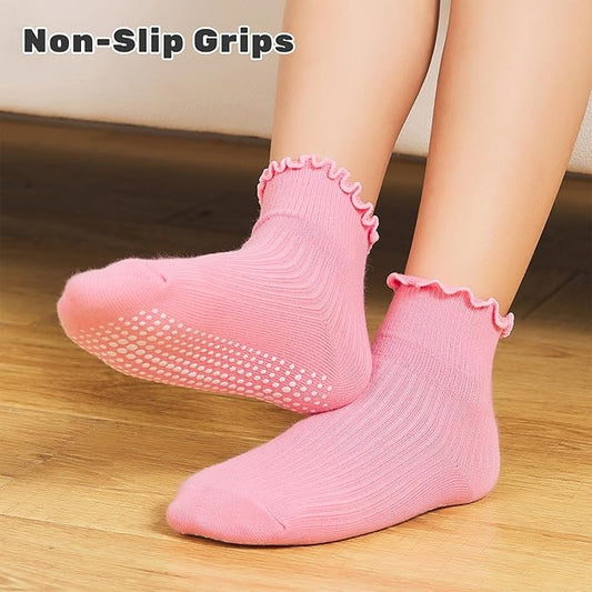 6 Pairs Toddler Ruffle Socks for Girls Baby Grip Socks Non Slip Socks Cute Grippy Frilly