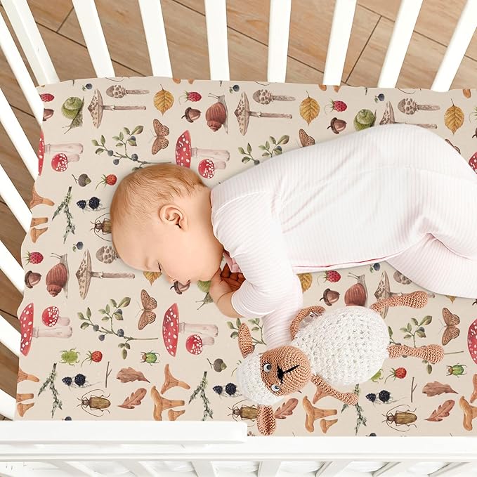 Fitted Crib Sheets for Baby Boys or Girls Soft Breathable Baby Play Yard Sheet for Standard Size Crib Mattress 39x27in Watercolor Safari Mushroom
