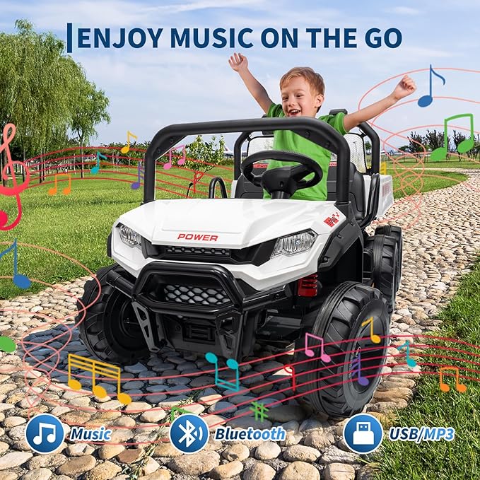 24V 4WD Electric Ride-on Dump Truck for Kids, 2-Seater with Parental Remote Control, 3 Speeds, All-Terrain Off-Road Toy Car for Boys Girls, White