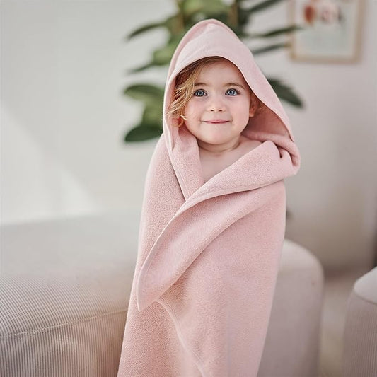 Baby Hooded Towel – Organic Cotton Baby Bath Towels, 32" x 32" Super-Soft and Absorbent Baby Towels for Newborn 2-Pack (Blush/Baby Blue)