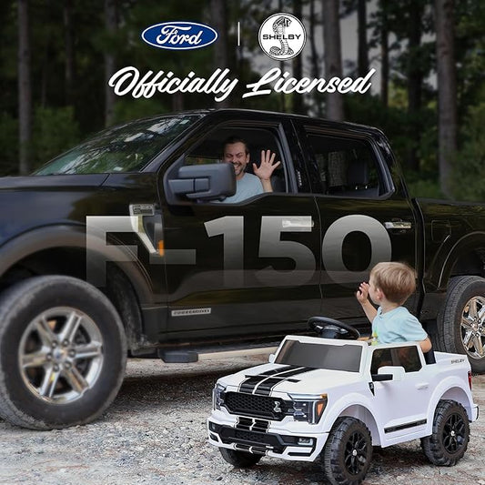 Licensed Ford Shelby F-150 24V Kids Ride on Toy, Electric Car for Kids with Remote Control, 400W Motors - White