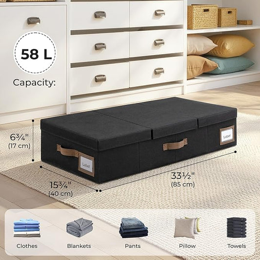 GRANNY SAYS 2 Pack Under Bed Storage, Underbed Organizer with Flid-Top Lid for Bedroom, Black Clothing Storage Bins for Blankets, Clothes, Shoes