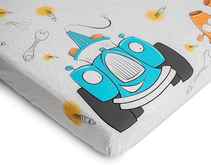 JumpOff Jo - Fitted Crib Sheet, Super Soft 100% Cotton Sheet for Standard Crib Mattresses and Toddler Beds, 28 in. x 52 in. - Jo's Garage (Heather Grey Jersey)