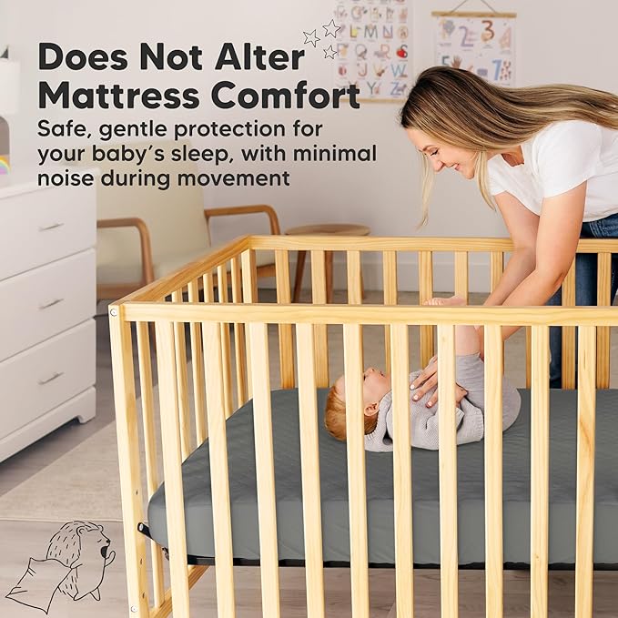 2-Pack Waterproof Crib Mattress Protector Cover Fitted - Quiet Baby Crib Mattress Pad Sheets, 52" x 28" Soft Quilted Cotton Baby Sheet, Machine Washable, Easy Fit, Durable (Granite/Mavy)