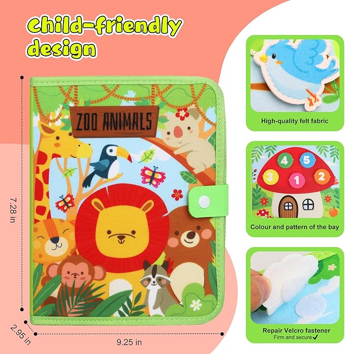 Toddler Busy Board Montessori Toys for 3 Year Old - Farm Busy Book Educational Learning Sensory Toy for Boys Girls - Christmas Birthday Gifts for Toddlers Travel Toys for Airplane Car