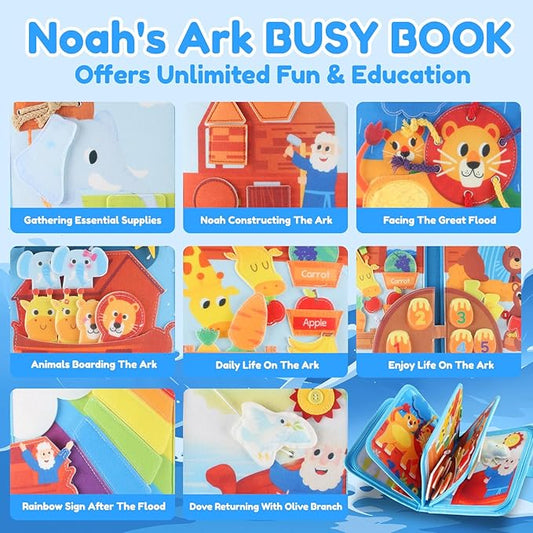 Noah's Ark Busy Book for Toddlers 1-3, Montessori Busy Board Educational Learning Toys for 1 2 3 Years Old Boy Girl Birthday Gifts,Toddler Toy Airplane Travel Essential Animals Activity Books