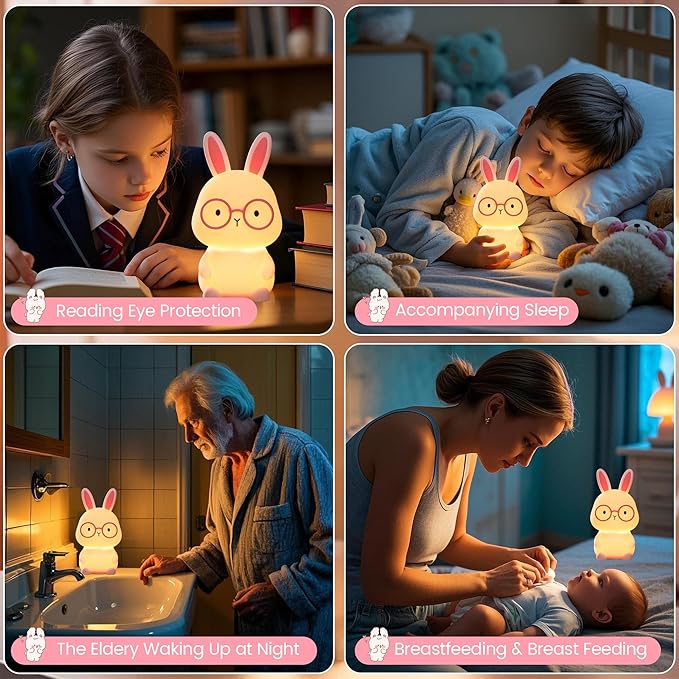 Bunny Lamp for Kids ,Rabbit Night Light with Color Changing, Rechargeable LED Nightlight for Easter Gift,Silicone Bedside Touch Lamp ,3 Levels Dimmable /Timmer Nursery Bedroom Light, Baby Room Decor