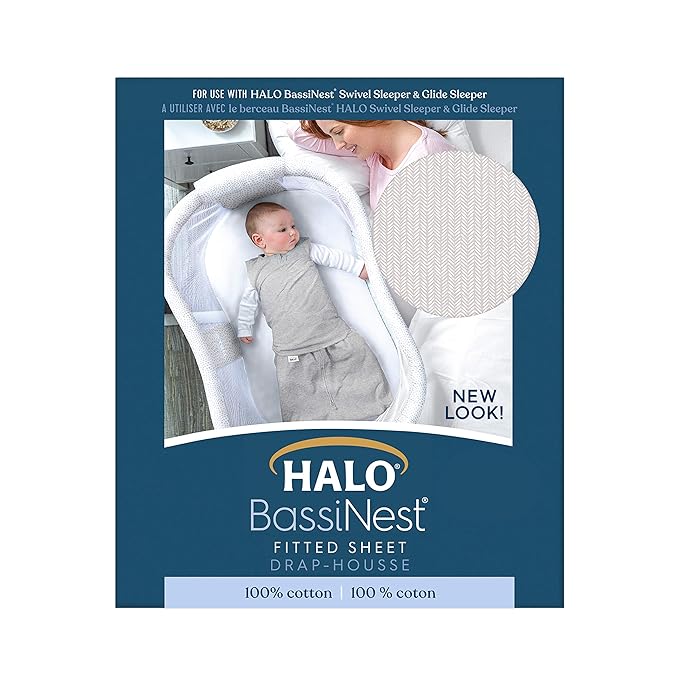 HALO BassiNest Fitted Sheet – 100% Cotton, Soft and Breathable Bassinet Sheet for Babies, 30” x 16” Pre-Shrunk Sheet Herringbone