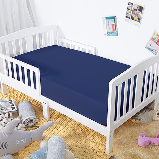 NTBAY 2 Pack 100% Brushed Microfiber Fitted Crib Sheet, Super Soft and Cozy 28x52 Crib Sheet for Standard Crib and Toddler Mattresses, Boys, Girls, Unisex, Navy Blue, 28x52 Inches