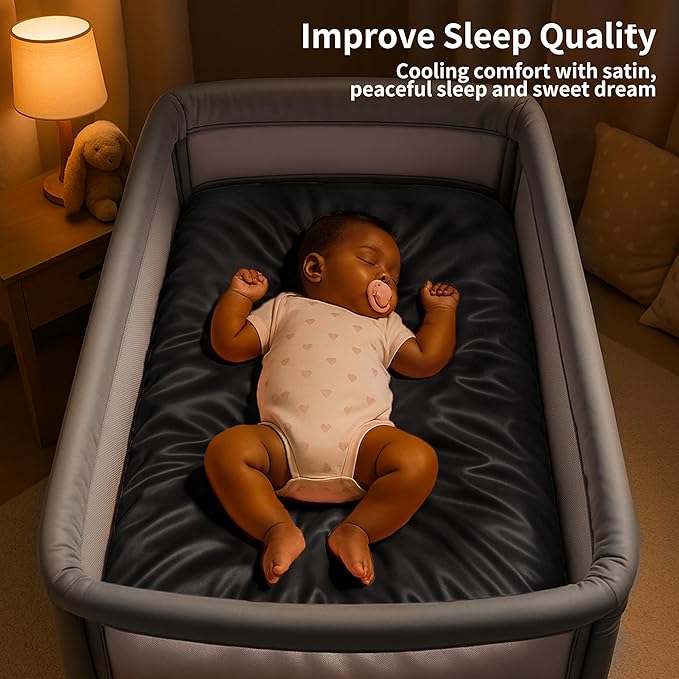Satin Bassinet Sheet, Great for Baby Hair, Soft Silk Feeling Sheet for Rectangle Cradle Bassinet Mattress Pad, for Boys Gift Newborn and Infant(Black)