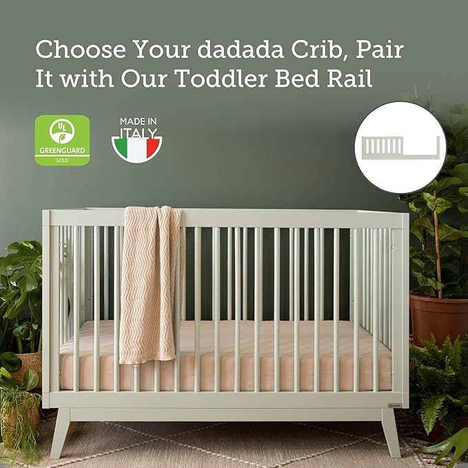dadada Baby Toddler Bed Rail – Crib Conversion Kit for Brand Crib Models Only (Soho, Austin, Lala, Bliss & Spirit) – Solid Beechwood, Made in Italy, GREENGUARD Gold Certified (Sage)