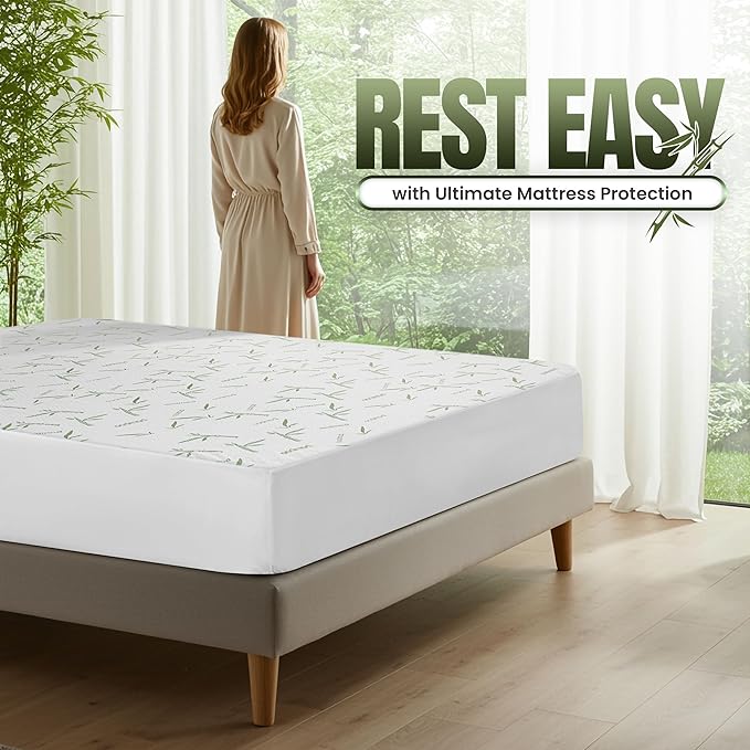 Utopia Bedding Waterproof Mattress Protector Twin XL Size Bed, Premium 200 GSM Bamboo Viscose Cooling Mattress Cover, Soft and Breathable, Fitted Style with 15 Inches Deep Stretchable Pockets