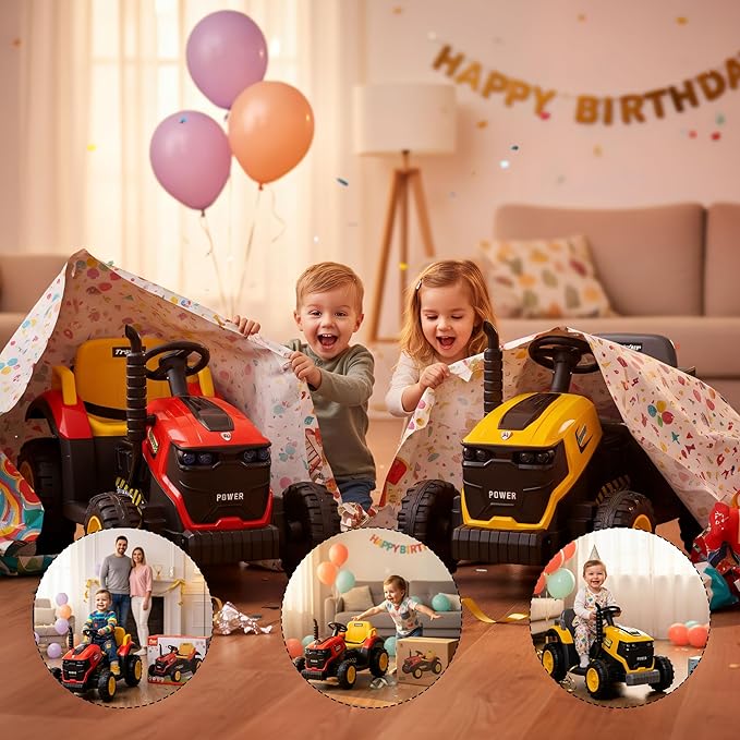 12V Kids Ride On Tractor with Parental Remote, Battery Powered Electric Farm Vehicle with Forward/Reverse, Lights, Music, Bluetooth, Dual Motors, Safe Speed, Outdoor Toy Car for Kids Ages 2-6