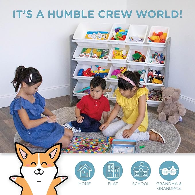 Humble Crew Supersized Toy Storage Organizer with 16 Removable Bins, Grey/White – Large Toy Storage for Toddlers Ideal for Kids' Rooms, Playrooms, and Nurseries - Modern Toy Bins for Kids
