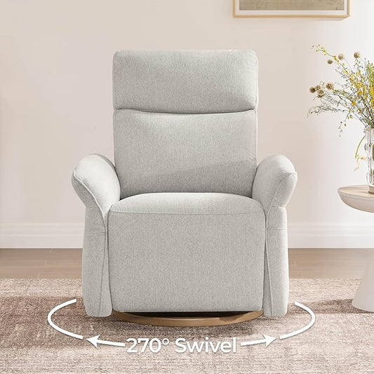 CHITA Power Recliner Chair, Electric Triple-Motor Swivel Glider Nursery Rocking Chair with Adjustable Power Headrest and Lumbar Support, Solid Wood Base, Crockery Grey