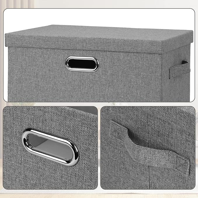 Graciadeco Large 17" 36 Quart Collapsible Stackable Storage Bins with Lids, 5 Packs Gray Foldable Fabric Closet Storage Boxes with Lids, Heavy-duty Linen Cube Baskets(17 x 12 x 11)