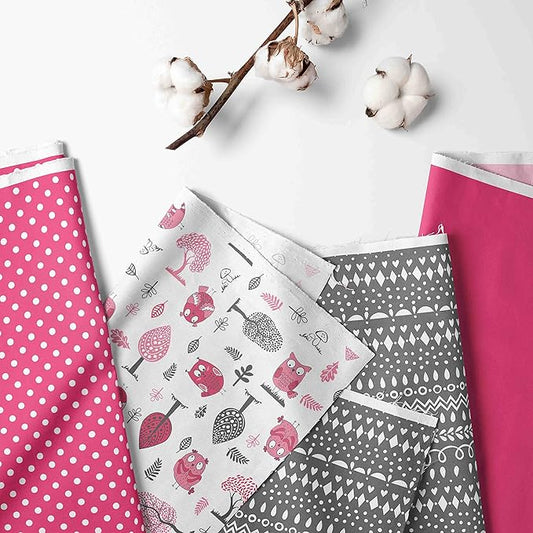 Bacati Owls Girls Cotton 4 Pc Toddler Bedding Set, Pink/Grey