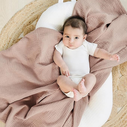 Konssy Muslin Swaddle Blankets for Boys Girls, 2 Pack Receiving Baby Blanket Large 47 x 47 inches, Soft Breathable Swaddling Wrap for Unisex Newborn (Taupe,Butterfly Dreams)