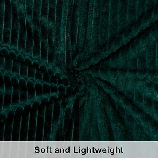 NTBAY Plush Flannel Twin Bed Blanket, 60X80 Inches Soft and Warm Lightweight Bed Blanket with Striped Texture for Couch Sofa Bed All Seasons, 60"x80", Dark Green
