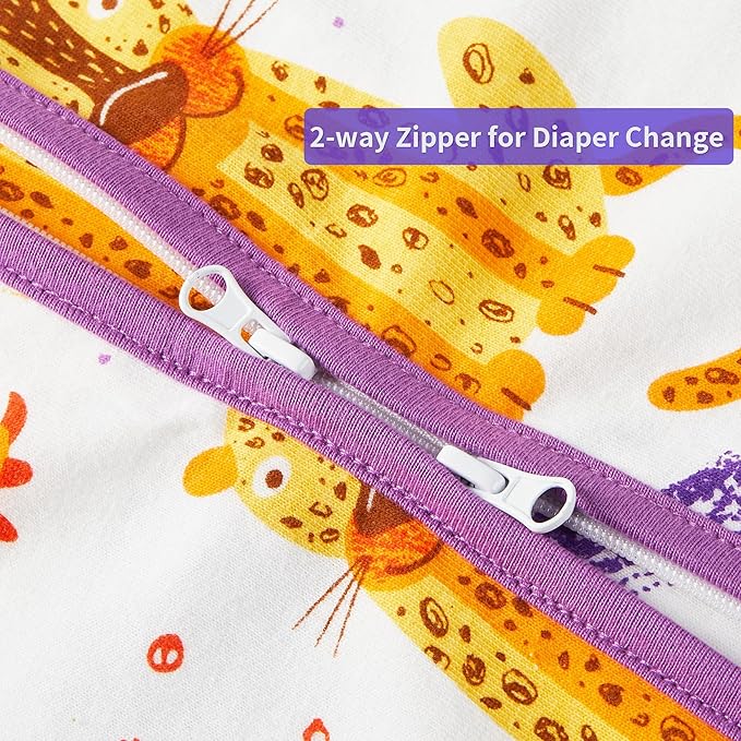 TILLYOU 2 Pack Infant Sleep Sack 0-6 Months 100% Cotton Wearable Blanket 0.5 TOG Sleeveless Summer Sleep Sacks with 2-Way Zipper, Animal Graffiti & Purple
