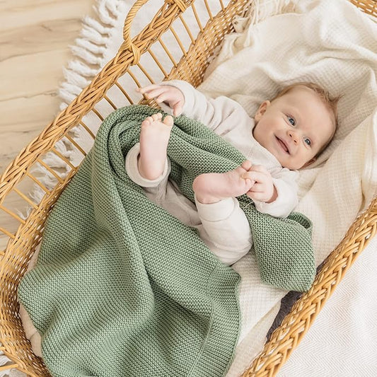Natemia 100% Organic Cotton Knitted Baby Receiving Blanket for Newborn, Infant & Toddler – Ultra Soft 30" x 40" Crib, Stroller & Nap Time Cover for Boys and Girls – Baby Cotton Blanket