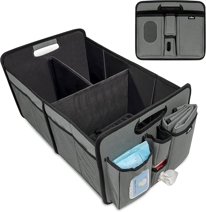 XEVAR Baby Diaper Caddy Organizer with Changing Mat - Portable Car Caddy for Newborn Essentials, Diapers & Wipes, Gift for Baby Shower and New Mom | Oxford Fabric, Grey