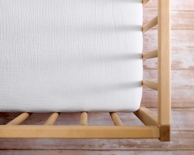 Meracorallo Muslin Crib Sheet, 100% Cotton Fitted Crib Sheet 28x52 Soft and Breathable Baby Boys Girls Cover for Standard Crib and Toddler Mattresses, White