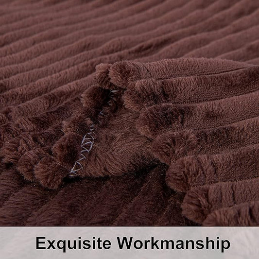 NTBAY Plush Flannel Twin Bed Blanket, 60X80 Inches Soft and Warm Lightweight Blanket with Striped Texture Bed Blanket for Couch Sofa Bed All Seasons, 60"x80", Brown