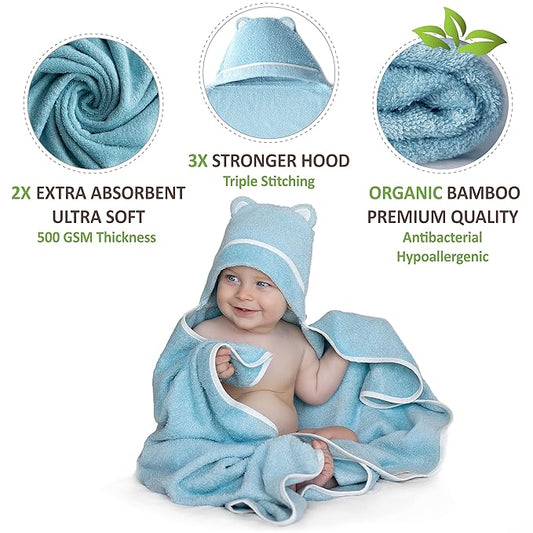 Premium Baby Bath Towel - Rayon Made from Bamboo Hooded Baby Towels - Newborn Baby Towel with Hood - Large Hooded Towel for Newborn Infant Boy Girl (Blue)