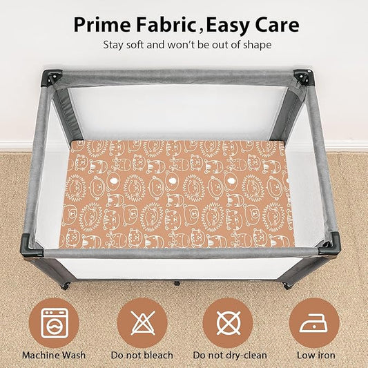 Baby Mini Crib Sheets Boy, Portable 38”x26” Pack and Play Sheets Fitted for Playard and Pack N Play Mattress, 3-Pack Soft Microfiber Orange Animal World