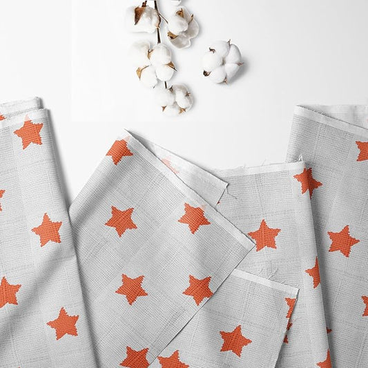 Bacati - Muslin Ikat Stars 4 Piece Neutral Toddler Bedding Set 100 Percent Cotton Includes Reversible Comforter, Fitted Sheet, Top Sheet, and Pillow Case (4 pc Toddler Bedding Set, Orange Stars)