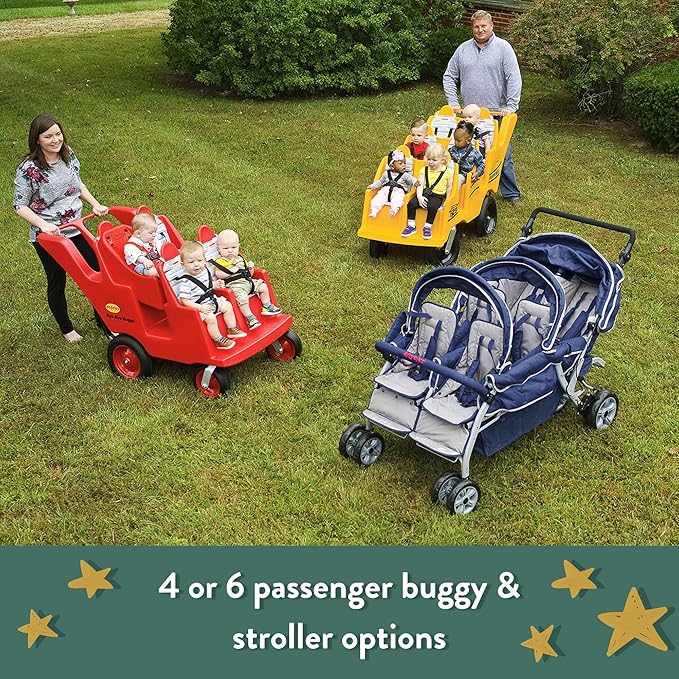 Children's Factory 4 Passenger Never Flat "Fat Tire" Bye-Bye Buggy, Red Daycare Multi-Passenger Buggy, 4 Seat Kids Commercial Stroller, Canopy Sold Separately