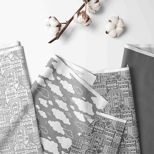 Bacati Clouds in The City 4 Pc Toddler Bedding Set, White/Grey