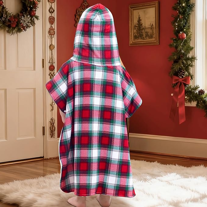 VOOVA & MOVAS Double-Layered Baby Hooded Towel Poncho (2-4 Years, 20x21 Inches) | Ultra Soft & Absorbent Cotton | Thick Toddler Bath Towel for Swimming, Beach, Shower & Winter, Red Bufflo