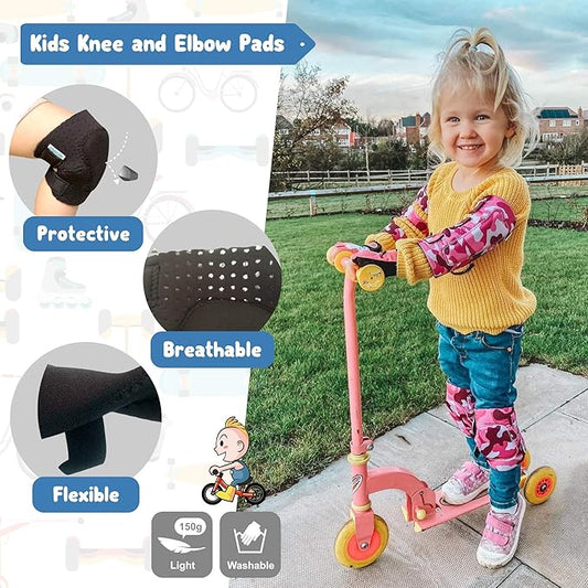 Soft-Style Kids Knee and Elbow Pads with Bike Gloves, Flexible Impact-Resistant Gear for Ages 2-11, Designed for Balance Bikes, Roller-Skating, and Skateboarding