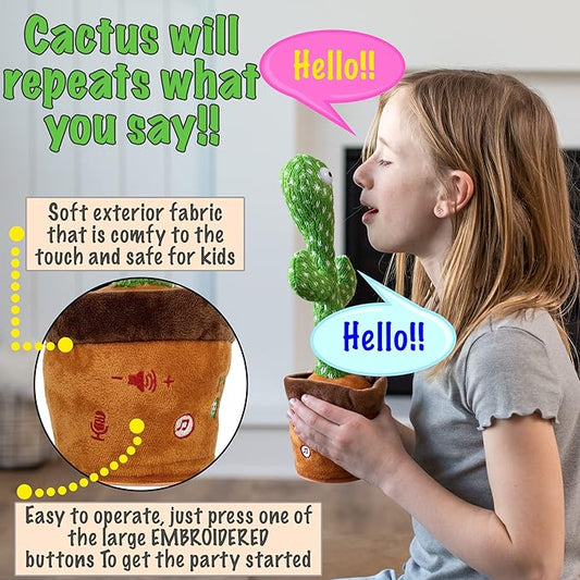 Dancing Cactus Mimicking Toy for Baby - Talking Cactus That Mimics and Sings - 125 Songs 35 Nursery Rhymes for Toddlers and Up | Repeats, Mimics and Wiggles with Dazzling LED Lights