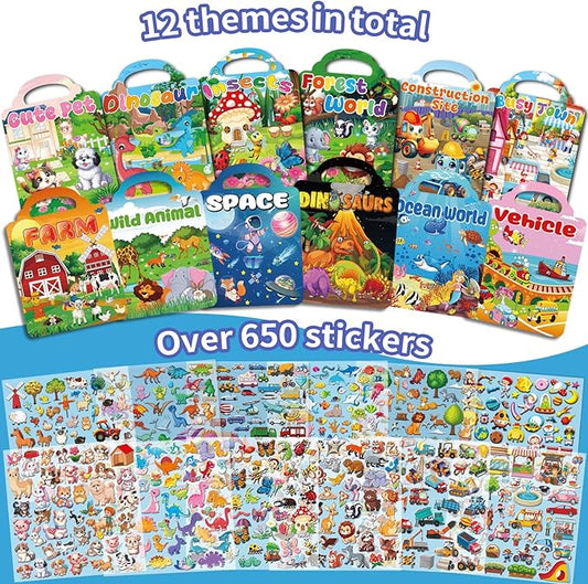 Kalysky 12 Set Reusable Sticker Books for Toddlers 2-4 1-3, Kids 3D Puffy Sticker Activity Books, Birthday Party Favors Goodie Bags Stuffer